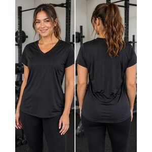 No Boundaries Large Black VNeck Short Sleeve Athletic Top Stretch Activewear
